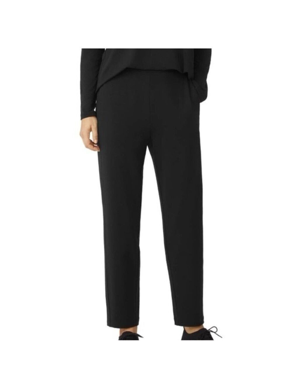 Eileen Fisher 100% Wool Knit Black Straight Leg Pants Small